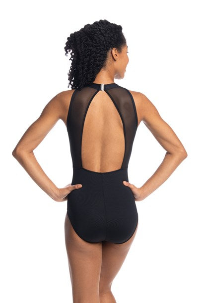 Vera High Neck Leotard with Open Mesh Back