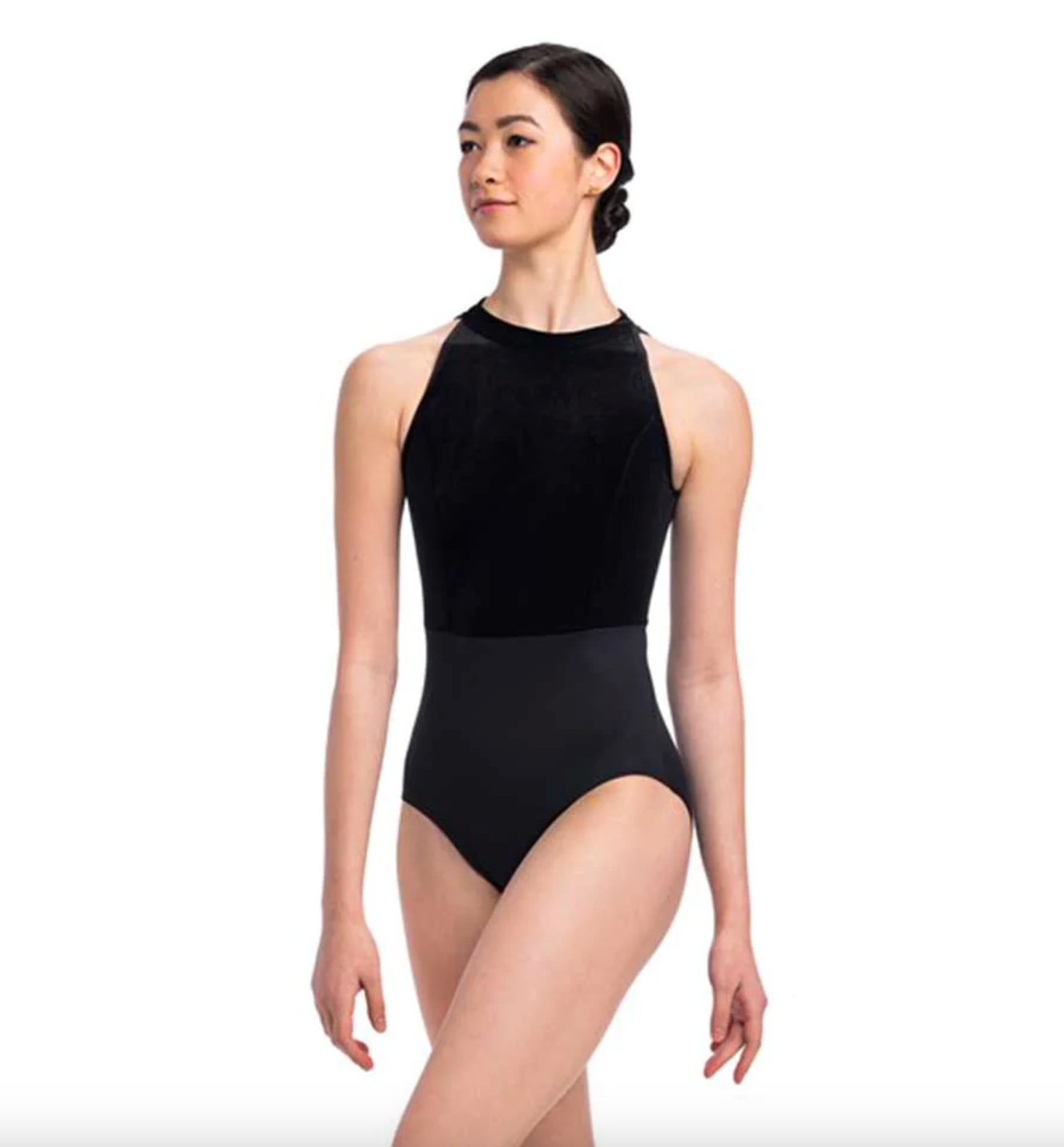 Vera High Neck Leotard with Open Mesh Back